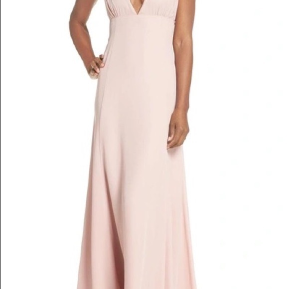 WAYF The Kiara Empire Plunge Neck Gown In Rose - Picture 2 of 6